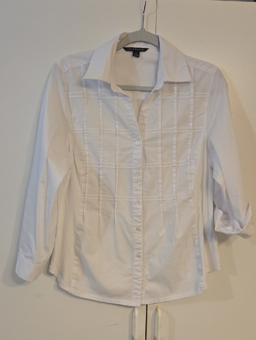 Zac & Rachel White Pintuck Button-Front Blouse